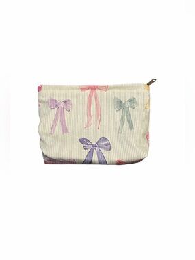 Bow Print Makeup Travel Toiletry Pouch Clutch Bag Zipper Soft Colorful Girls